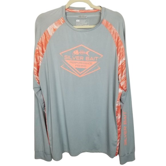 Silver Bait Men's Size XL Gray Performance Fishing Shirt Long-Sleeve Round  Neck